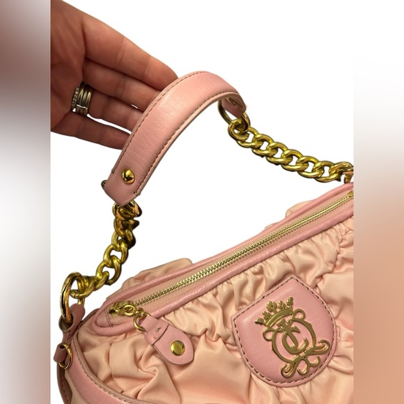 Juicy Couture Pink Ruched Pleated Nylon Gold Chain Handle Vintage Purse Handbag - Picture 4 of 16